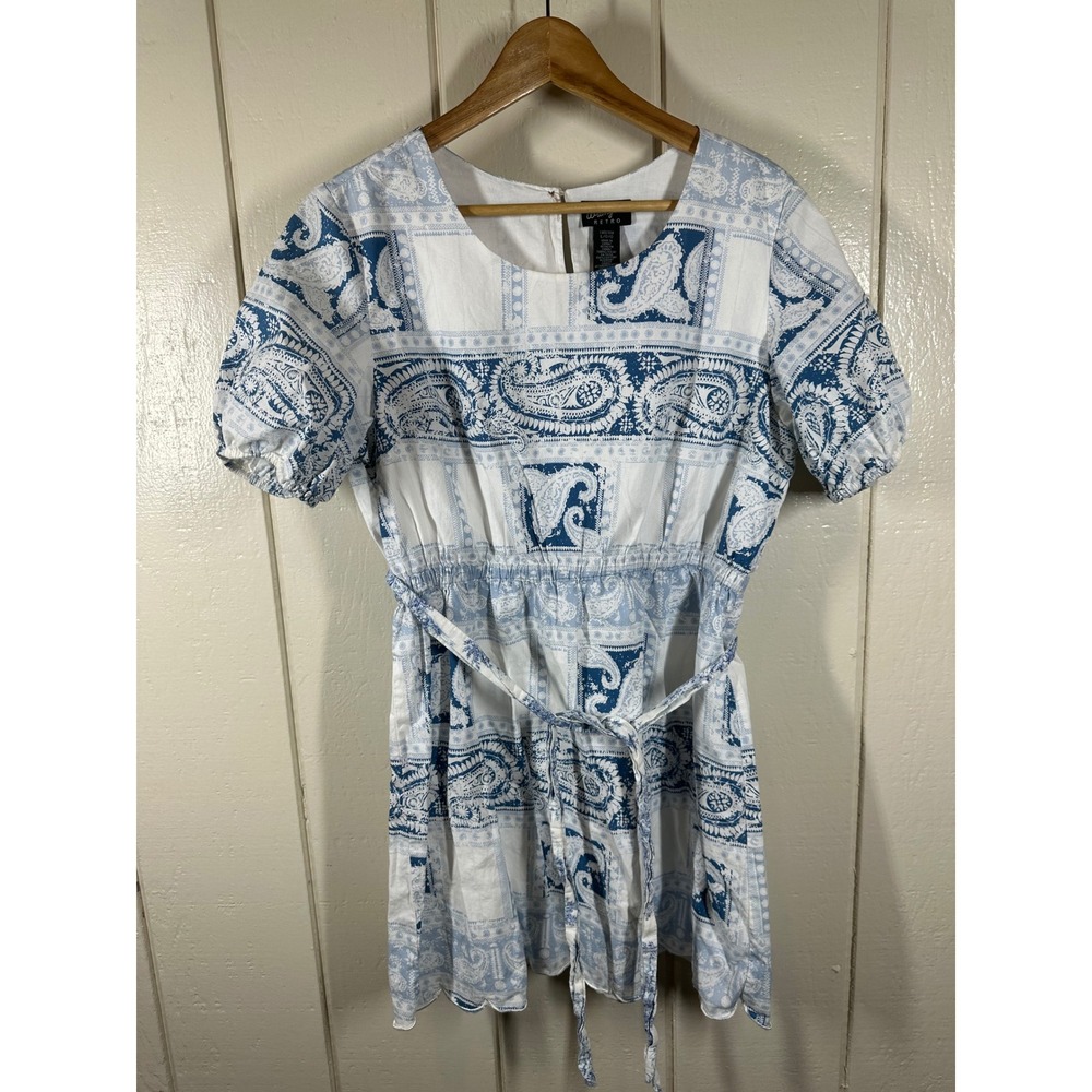 Wrangler Dress Womens L Blue Retro Paisley Bandana Print Belted LWD236M Mini